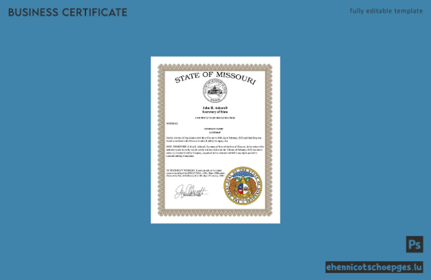USA Missouri Gründungsurkunde Word- und PDF-Beispielvorschau